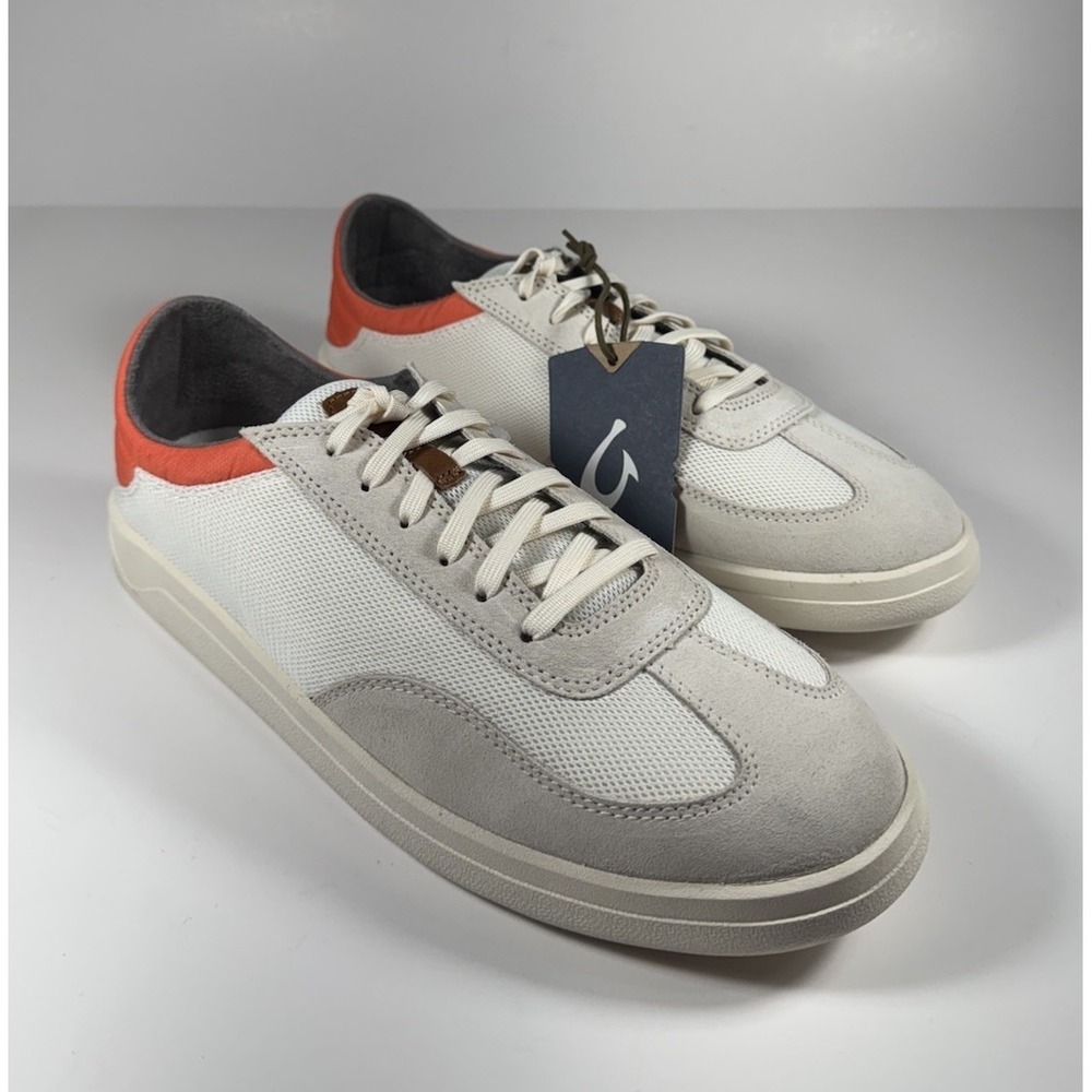 OLUKAI Punini Sneakers Shoes White Molten Orange Mens 10.5 *NEW* 10514-189U $140